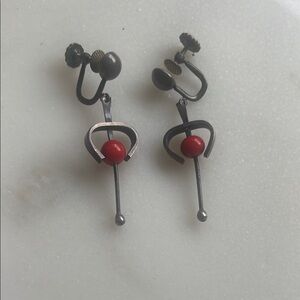 Vintage Sword Earrings with Red Beads